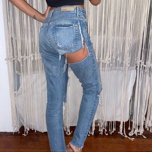 Revolve Grlfriend Jeans Thigh Tear Ripped Jeans